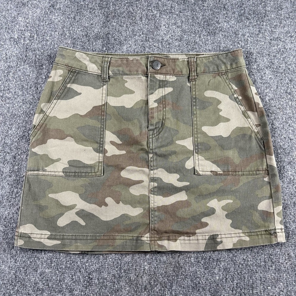 Aeropostale Mini Skirt Women's 8 Green Camo Utility Military Y2K Grunge Preppy